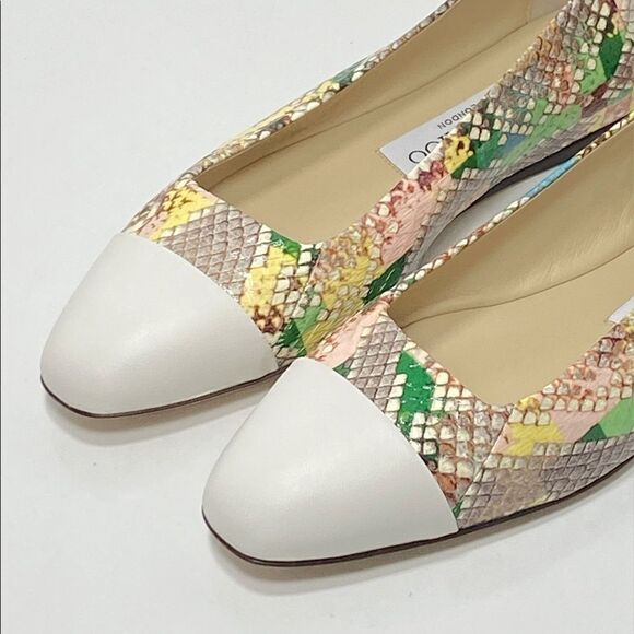 Jimmy Choo Cap-Toe Snakeskin-Embossed Leather Ballerina Flats size 35.5 - Picture 5 of 10